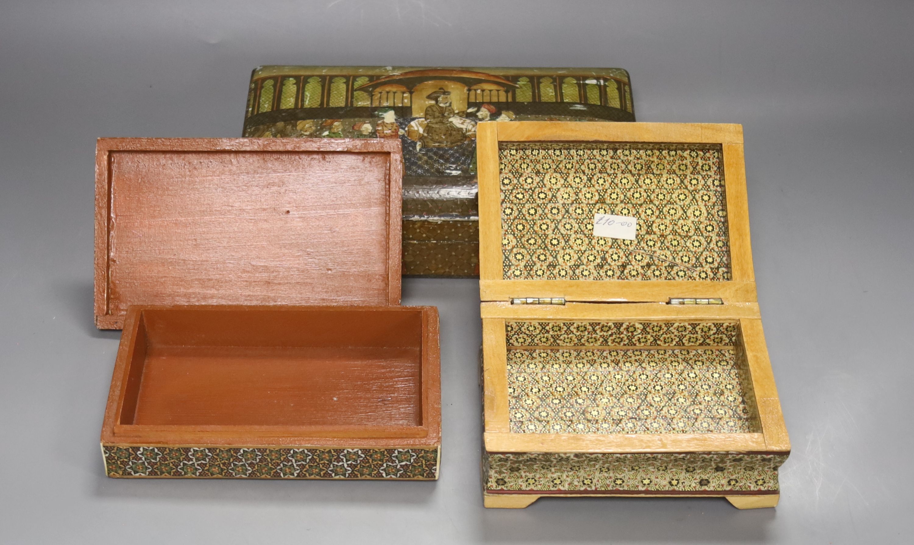Four Persian painted lacquer boxes and four others